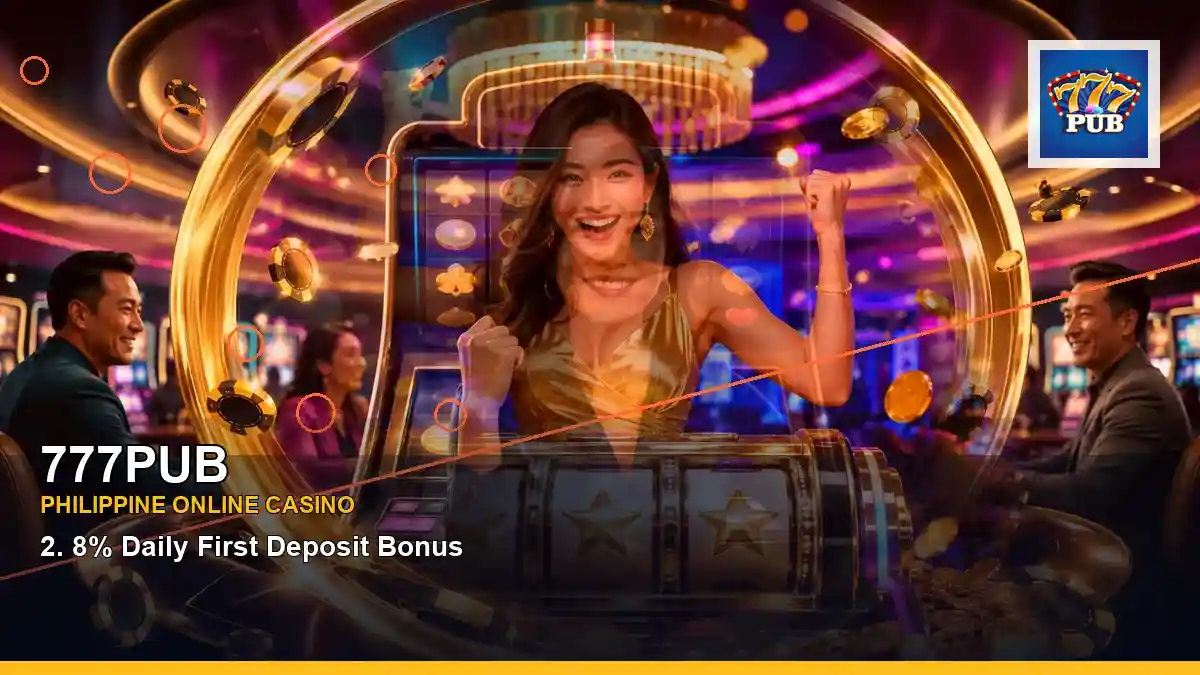 777PUB Philippines casino guide with centered reels casino bonus games and an adult Filipina casino host