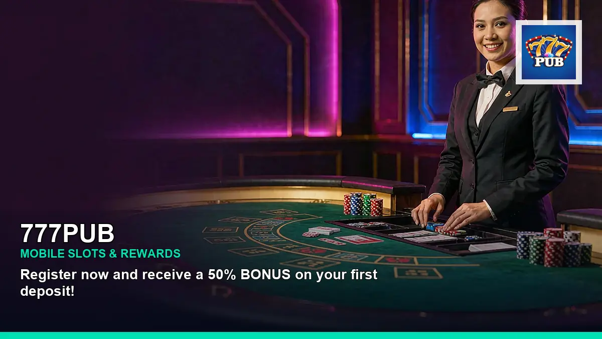 777PUB live casino table games featuring an adult Filipina casino host with a left-framed composition