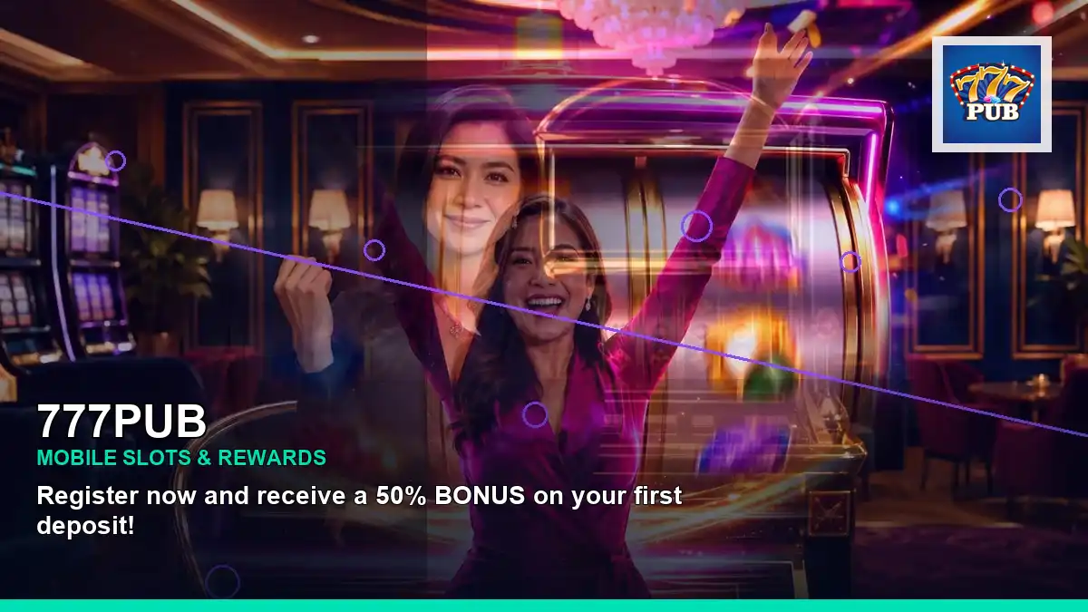 777PUB burst free spins slot games featuring an adult Filipina casino host with a right close-up composition